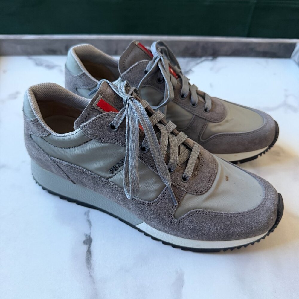 Prada Gray Nylon Suede Sneakers Size 37.5 - Picture 2 of 10